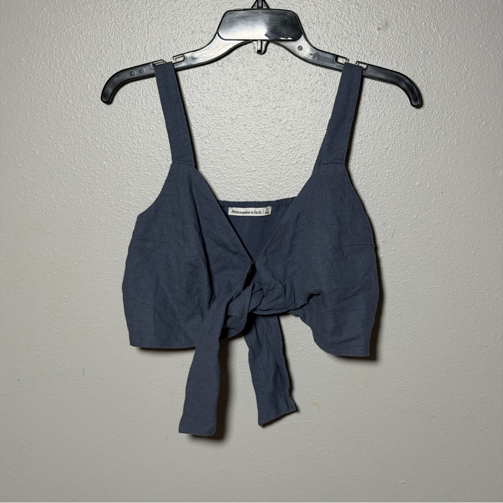 Abercrombie & Fitch Women's Navy Linen Tie-Front Crop Top Size S